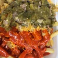 . The Best Chile Cheese Fries · Fresh French fries, cheese and your choice of chile. Covered with lettuce and tomatoes.  .