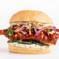 Miracle Chicken Burger (T) · GoChuJang chicken tenders piled high with our world famous seoul slaw, cilantro+jalapeno sau...