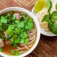 Pho - Beef (Gf) · Eye round, brisket, and beef meatballs in Grandma's beef pho broth, with rice noodles, onion...