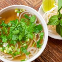 Pho - Chicken (Gf) · Shredded chicken breast in Grandma's chicken pho broth, with rice noodles, onions, and cilan...