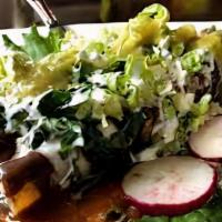 Isabel Salad · Lettuce, carrots, radish, sunflower seeds, cucumber, avocado, queso fresco and house dressing.