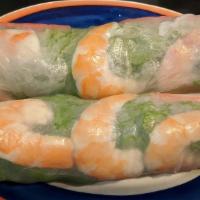 Fresh Spring Rolls (2) · Shrimp, BBQ pork, rice noodles and fresh vegetables wrapped in thin rice paper. Served with ...