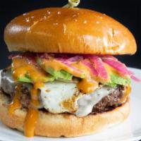 California Burger
 · pepperjack cheese // avocado // fried egg // pickled red onion // chipotle aioli