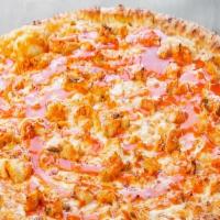 Frank'S Buffalo Chicken Pizza · Frank's hot sauce on the bottom and lots of chicken marinated in Buffalo sauce.