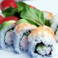Rainbow Roll · In: crabmeat, cucumber, avocado / out: chef's choice fish (5 pieces), avocado, ponzu sauce. ...