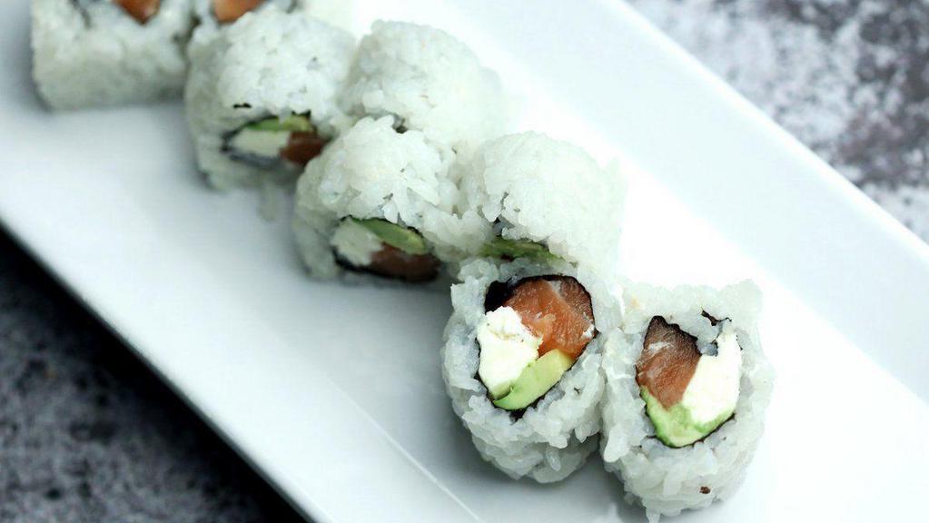 Philadelphia Roll · Salmon, cream cheese, avocado. This item may contain raw or undercooked ingredients or may be cooked to order. Consuming raw or undercooked meats, poultry, seafood, shellfish or eggs may increase your risk of food borne illness.