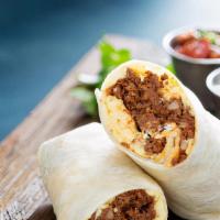 Beef Burrito · Burrito filled with shredded beef, bell peppers, onions and tomatoes.