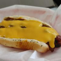 Chili & Cheese Dog · Meat only chili sauce and melted cheddar cheese top this vienna beef hotdog.