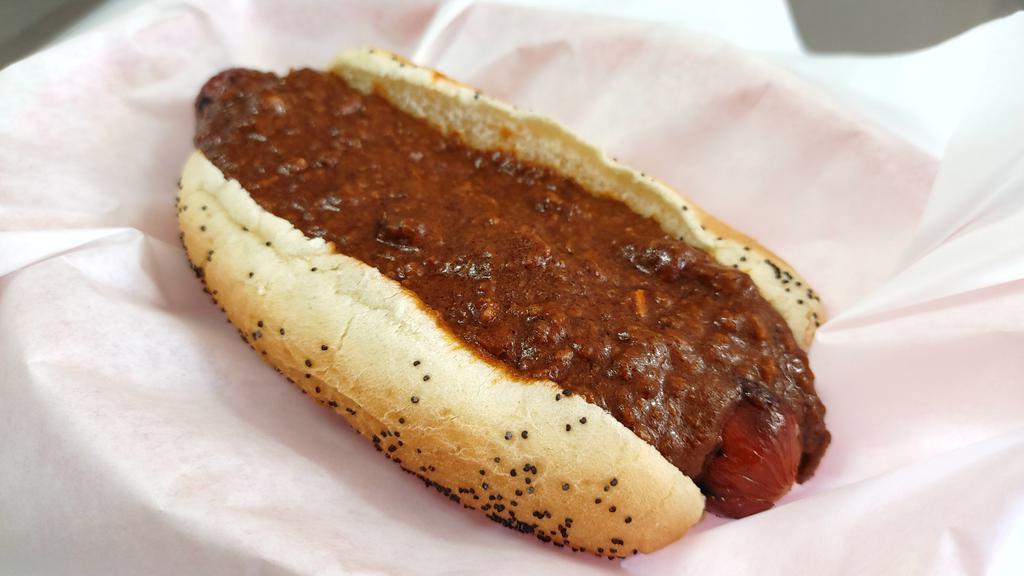 Chili Dog · Chili sauce with meat only top this vienna beef hotdog.