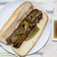 Italian Sausage · 1/3 lb. mild Italian sausage served on gonnella roll with sweet bell peppers or hot giardini...