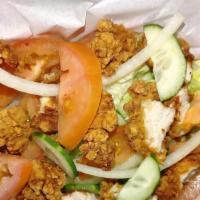 Crispy Chicken Salad · Mixed greens, Iceberg lettuce, tomatoes, onions and cucumbers topped with crispy chicken