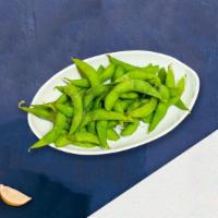 Edifying Edamame · Steamed and lightly salted soybeans.