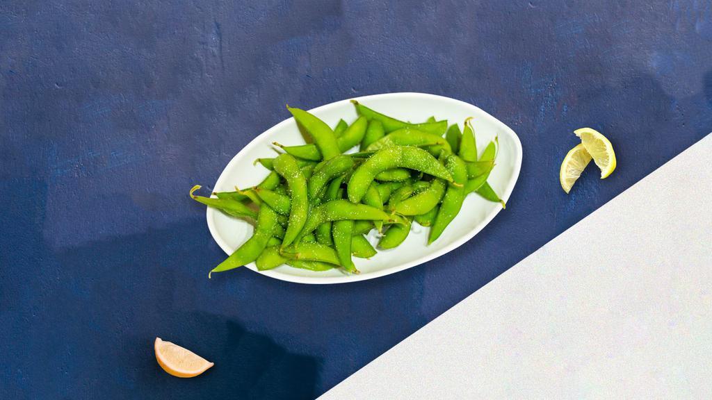 Edifying Edamame · Steamed and lightly salted soybeans.