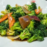 Broccoli With Oyster Sauce · Steamed broccoli mixed with carrots & water chestnut cooked with oyster sauce.