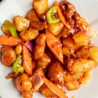 Pineapple Chicken · Deep-fried chicken with pineapple, carrot, green pepper, onion cooked with special hot sauce.