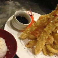 Dinner Shrimp And Vegetable Tempura · Includes miso soup, green salad and rice.