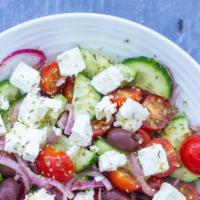 Greek Salad · Popular salad in greek cuisine made with pieces of tomatoes, cucumbers, onions, feta cheese,...
