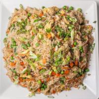 Fried Rice · Gluten free, vegetarian. Jasmine rice fried with egg, yellow and green onion, carrots, peas,...