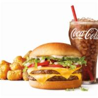 Supersonic Double Cheeseburger Combo · comes with fry, tot or onion rings and a medium drink