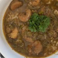 Seafood Gumbo · Seafood gumbo made from scratch with shrimp, crab, lobster, catfish, in a dark roux seasoned...