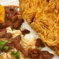 Southern Fried Chicken Breast With Red Beans And Rice  · Boneless Skinless Chicken Breast brined in buttermilk, garlic, and fresh herbs for 72 hours,...