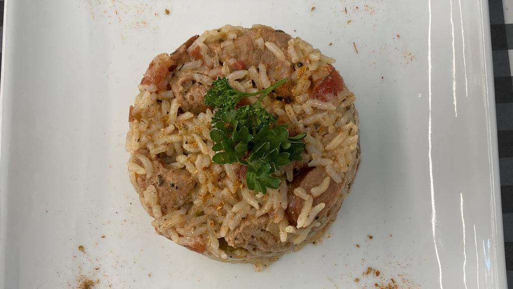 Chicken & Andouille Sausage Jambalaya · Scratch made Jambalaya, chock full of peppers, onions, celery, garlic, tomato, & Cajun spices with chicken & Andouille Sausage.