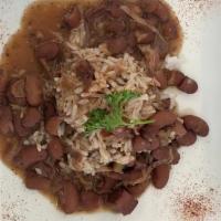 Red Beans & Rice With Andouille Sausage & Smoked Ham · Red beans slow cooked with fresh peppers, onions, celery, smoked ham and andouille sausage. ...
