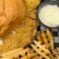 Southern Fried Catfish Sandwich · Crispy Deep-fried Catfish coated in Spicy Cornmeal Batter served on a Brioche Bun with scrat...
