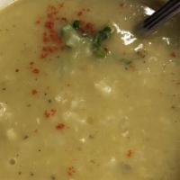 Lentil Soup · Vegan. Green lentils or spinach lentil and potatoes simmered with onion, garlic, rice, spice...
