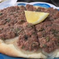 Phoenician Pizza (Lahm Bi Ajeen) · Meat. Ground beef with tomatoes, onions, parsley, and Lebanese spices.
