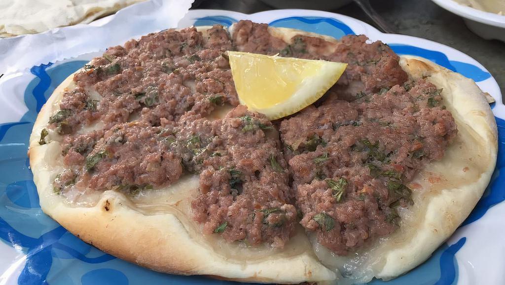 Phoenician Pizza (Lahm Bi Ajeen) · Meat. Ground beef with tomatoes, onions, parsley, and Lebanese spices.
