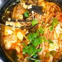 Soontofu Jjigae · Spicy. Spicy soft tofu soup with egg. Comes with choice of beef, pork, mixed seafood, kimchi...