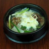 Galbi Tang · Short rib soup with egg, vegetables, and glass noodles.