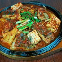 Kwangeo Jorim · Spicy. Halibut collar with vegetables, tofu and fish cakes braised in a spicy soy sauce-base...