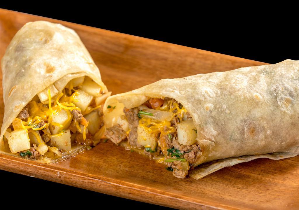 Arizona Burrito · Carne asada, potatoes , pico de gallo , cheese, flour tortilla