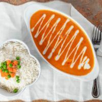 Butter Chicken · Served with white rice.
