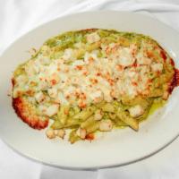 Chicken Penne With Garlic & Pesto · Penne tossed with roasted garlic, Italian style diced chicken, sundried tomato and a creamy ...