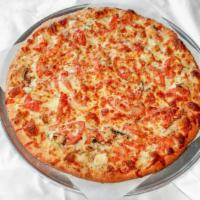 Garlic Chicken · Pepperoni, mushroom, onion, tomato, chicken, garlic, savory ranch sauce.