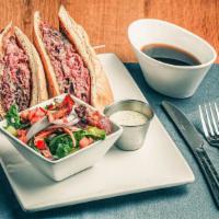 Smoked Prime Rib Sandwich · Shaved to order prime rib, horseradish mayonnaise, au jus (while it lasts). Served with your...