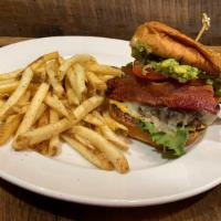 Bacon-Guacamole Burger · Hand-pressed beef patty, pepper jack cheese, guacamole, spicy aioli, applewood-smoked bacon,...