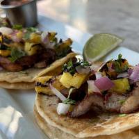 Al Pastor Tacos · 3 Street tacos, marinated pork, grilled pineapple, onion, cilantro