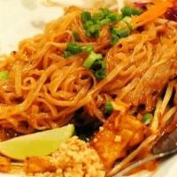 Phad Thai · Thin rice noodles, fried tofu bean sprouts, and chives. Stir-fried in Phad Thai sauce. Garni...