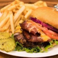 Turkey Bacon Burger Combo · 6 Oz. Charbroiled Seasoned Angus Ground Chuck Burger. Topped with Thick Cut Turkey Bacon, Yo...