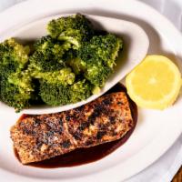 Bbq Peppered Salmon (6 Oz) · Atlantic silver salmon fillet, seasoned with black, red and green peppercorns, grilled to pe...