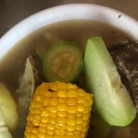 Caldo De Res · Beef stew, carrots, potatoes, corn in the cob, chayote, zucchini, and cilantro. Served with ...
