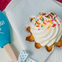 Birthday Cake · Classic vanilla cupcake with vanilla buttercream, topped with rainbow sprinkles. Kids love t...