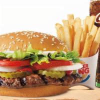 Whopper Combo · Our WHOPPER® Sandwich is a ¼ lb* of savory flame-grilled beef topped with juicy tomatoes, fr...