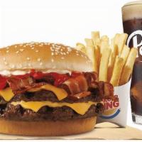 Bacon King Combo · Our BACON KING™ Sandwich features two ¼ lb* savory flame-grilled beef patties, topped a with...