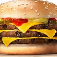 Triple Cheeseburger · Three delicious, signature flame-grilled beef patties topped three slices of melted cheese, ...