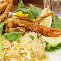 Buster Crab Fried Rice  · Buster Crab referred to a soft-shell that had yet to complete molting.  Jasmine rice stir fr...